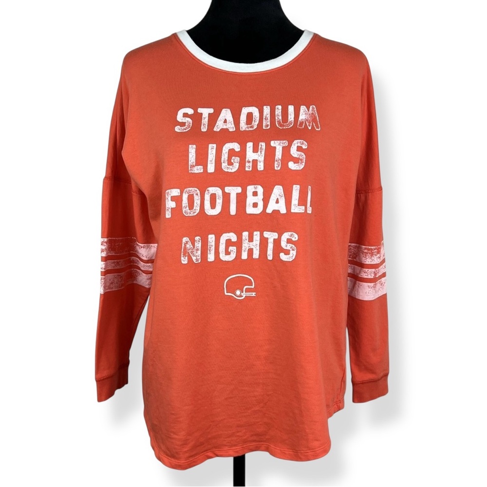 Crown‎ & Ivy Shirt Womens Size S Stadium Lights Football Nights Orange EUC